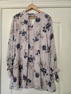 Chelsea & Violet Pale Pink Floral Keyhole Tie-Sleeve Tunic Lined Flowy Drapey